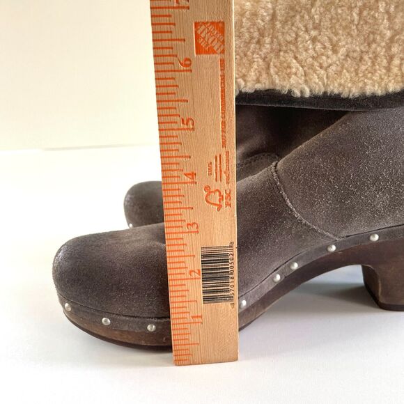 UGG Lynnea Wood Clog High Heel Boot Womens 8 Brown Upper Leather - Picture 13 of 13